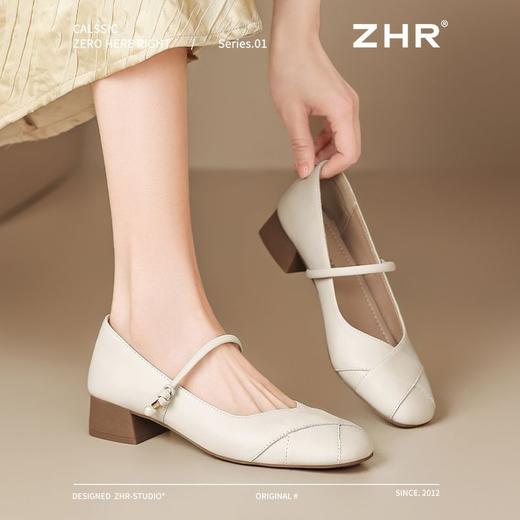 ZHR浅口单鞋女2025新款法式玛丽珍鞋耐磨通勤一字扣方头单鞋粗跟 商品图5