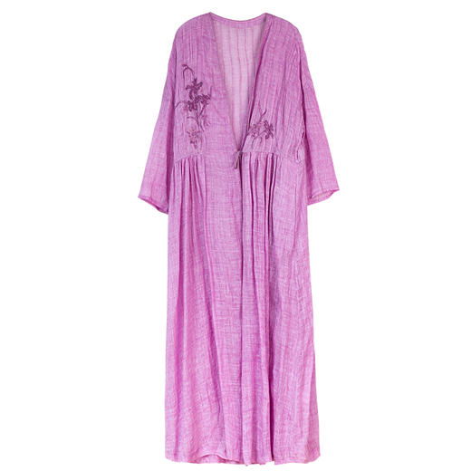 牧衣游原创 精工手绣打条苎麻风衣新款轻薄宽松清凉长外套 淡山 商品图4