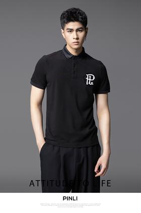 PINLI品立2025夏季新款男士短袖POLO衫植绒印花修身休闲百搭上衣BG252112027