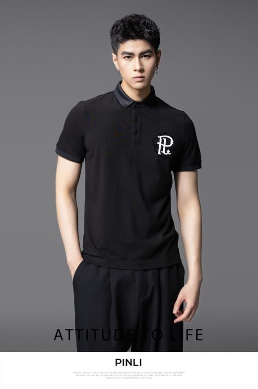 PINLI品立2025夏季新款男士短袖POLO衫植绒印花修身休闲百搭上衣BG252112027 商品图0