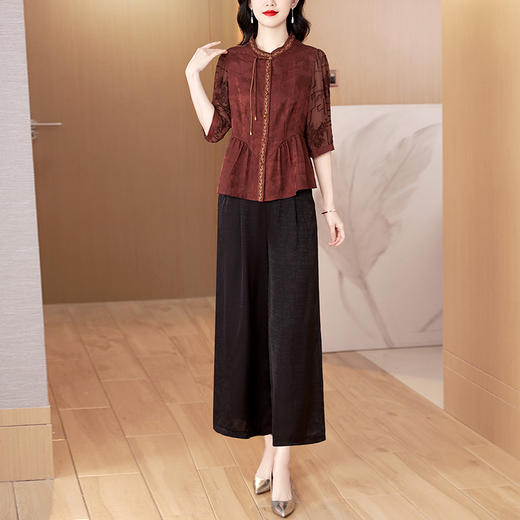 雀说新中式提花上衣裤子套装新款洋气AL8118 商品图2