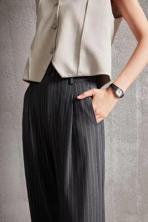 ESTELLICA 深灰色条纹阔腿西裤长裤 20005 商品图2