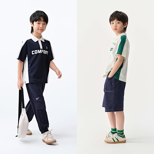 森马儿童短袖T恤2025夏季新款复古学院风POLO衫男童撞色拼接上衣 商品图2