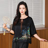 丁摩缎面香云纱小衫中老年女装时尚绣花洋气质复古妈妈新中式真丝上衣AL221823 商品缩略图2