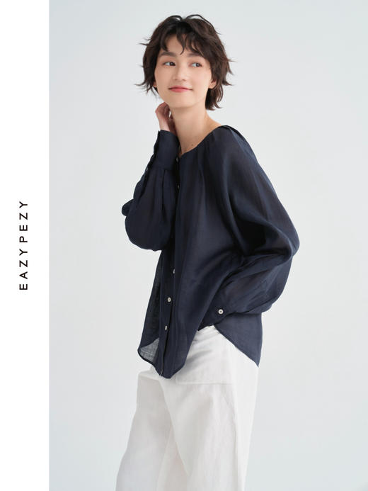 鸢尾花束苎麻叠褶衬衫 商品图1