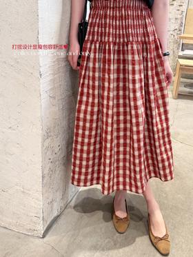 极其稀有孤品 | 一眼沦陷红裙子 100%色织格纹长绒棉 砖红色