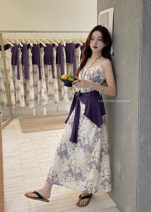 【GZ】无忧购米洛斯游记法式复古气质印花连衣裙+简约百搭开衫套装1123-5（截单后7天发货) 商品图5