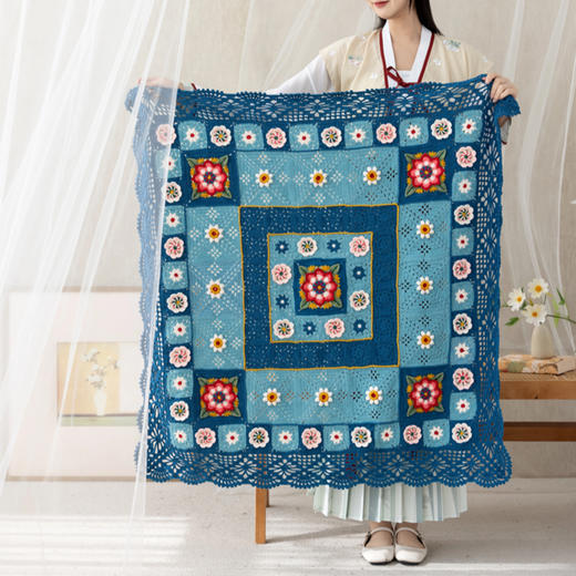 苏苏姐家盈满团花毯手工DIY编织钩针4股棉毛线团自制材料包 商品图1