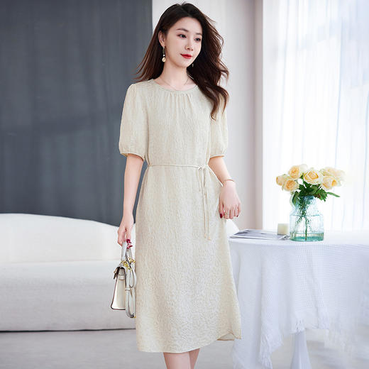 QS-82599210丝络花间丝绸桑蚕丝中长裙子宽松显瘦圆领真丝连衣裙女9210 商品图3