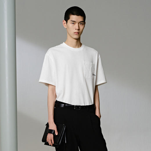GXG男装 白色肌理面料短袖T恤  舒适简约休闲夏季热卖G24X442083 商品图2