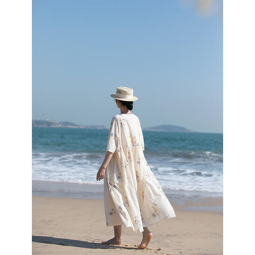 艺术家联名款 牧衣游原创印花进口匹马棉连衣裙国画文艺长裙 疏花 商品图2