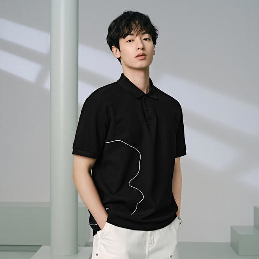 GXG男装 侧边花卉刺绣设计翻领polo短袖t恤男休闲上衣 24夏热卖 商品图2