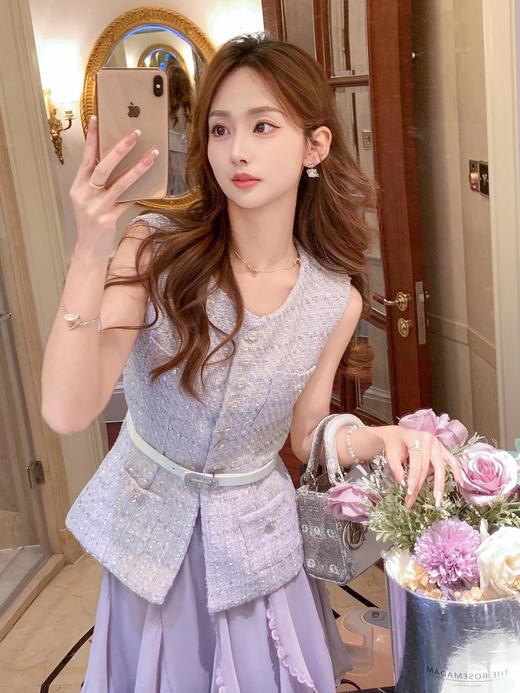 张心子【紫雾香氛】名媛风小香风无袖马甲收腰背心U2503071 商品图8