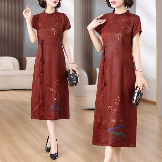雀说新中式改良旗袍连衣裙新款优雅复古国风中长裙AL9122 商品图2