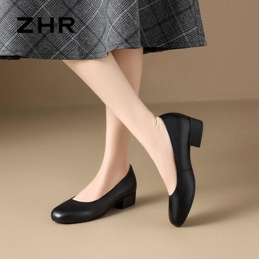ZHR头层牛皮单鞋软皮上班防滑软底职业平底女鞋舒适黑色皮鞋 商品图3