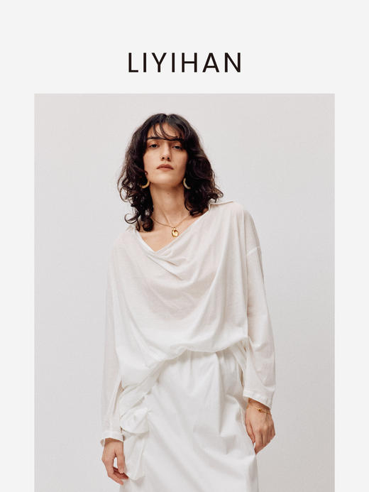 LIYIHAN序章 | 25春新款荡领通透感罩衫女长袖宽松纯色上衣休闲 商品图1