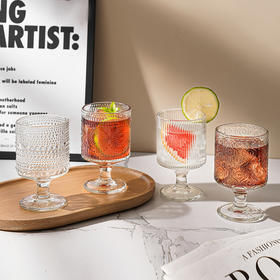 「19.9到手4只！ins风高颜值」高脚玻璃杯网红果汁杯 ins竖纹杯子高颜值混合花纹红酒杯水杯餐饮用具