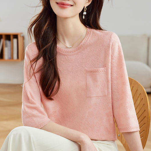 CC-16-9240春秋季新款中袖女装T恤大码时尚打底衫针织冰丝上衣 商品图0