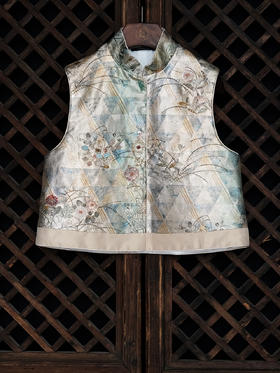 盛唐牡丹| 手工串珠西阵织限量对襟马甲-银色