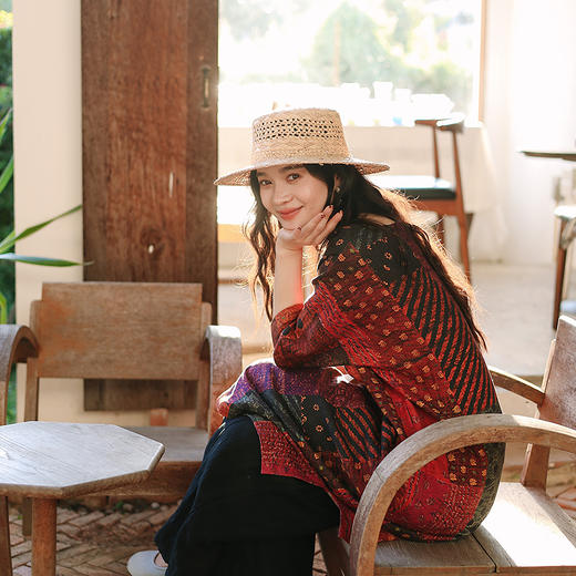 绽放旅行女装125朵/艺术感撞色拼接茧型微阔显瘦七八分袖连衣裙 商品图2