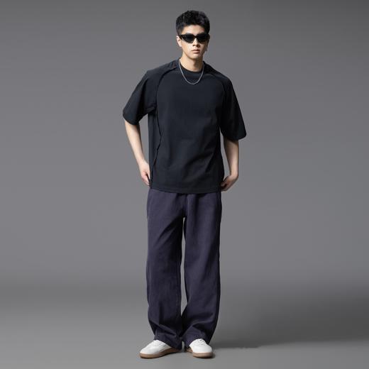 PINLI品立2025夏季新款重磅纯棉短袖T恤男士宽松拼接美式休闲体恤GD252111298 商品图1