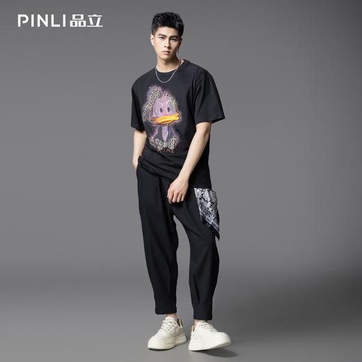 PINLI品立2025夏季新款男士唐老鸭烫画烫钻圆领短袖T恤潮牌上衣BG252111034 商品图1