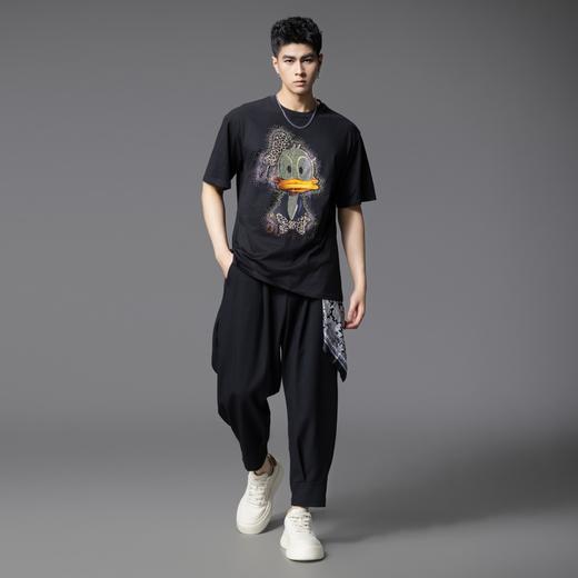 PINLI品立2025夏季新款男士唐老鸭烫画烫钻圆领短袖T恤潮牌上衣BG252111034 商品图2