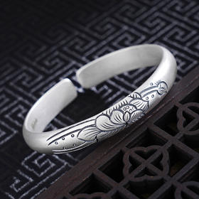 子佩集S999银【夏雨幽荷】手工纯银手镯原创设计【55021232】2503