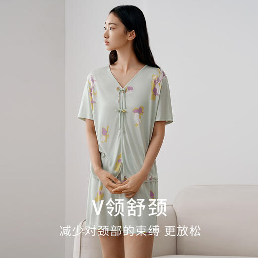 深睡眠蚕丝睡衣】真丝睡衣针织100%桑蚕丝女短袖短裤家居服金三塔    YZFFB401 商品图2
