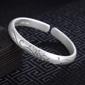 子佩集S999银【莲醉清风】手工纯银手镯原创设计【55021236】2503