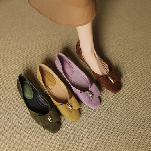 【预售5天】法式复古翻皮蝴蝶结玛丽珍鞋，方头平底配裙子单鞋OFSM&7190 商品图1