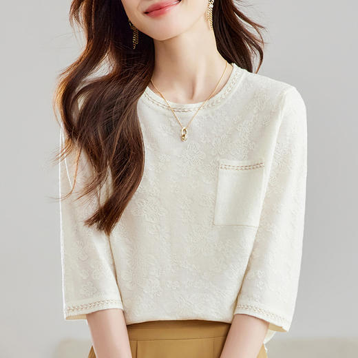 CC-16-9240春秋季新款中袖女装T恤大码时尚打底衫针织冰丝上衣 商品图2