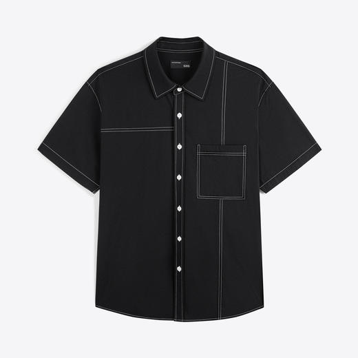 GXG男装 黑色撞色设计短袖衬衫 日常休闲简约时尚通勤夏季热卖短袖衬衫G24X232022 商品图4