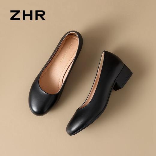 ZHR头层牛皮单鞋软皮上班防滑软底职业平底女鞋舒适黑色皮鞋 商品图8
