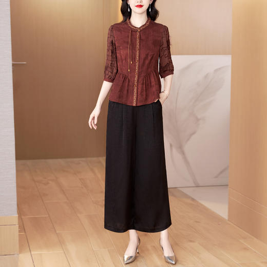雀说新中式提花上衣裤子套装新款洋气AL8118 商品图1