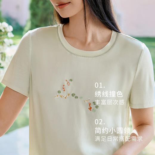 金三塔真丝小衫女100%桑蚕丝简约撞色小圆领宽松透气短袖休闲T恤  YZFFB703 商品图1