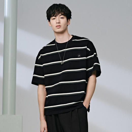 GXG男装 235g重磅条纹设计简约宽松休闲短袖T恤男士  夏季热卖 商品图4