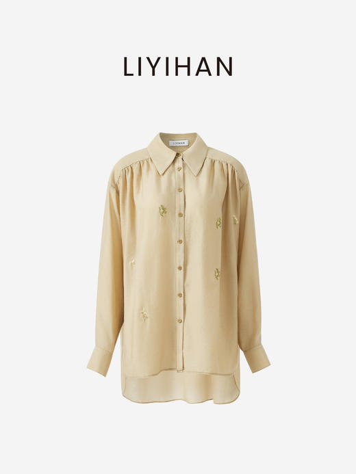 LIYIHAN清月鹊| 25夏新款天丝宽肩小花刺绣衬衫长袖宽松休闲百搭 商品图4
