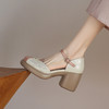 【预售5天】舒适柔软拼色厚底高跟凉鞋，包头镂空粗跟休闲一字扣罗马鞋ASZ&5-698 商品缩略图3