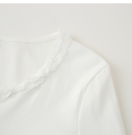 半身缘女装 春季内搭修身打底蕾丝花边长袖小衫251113U01113435 商品图3