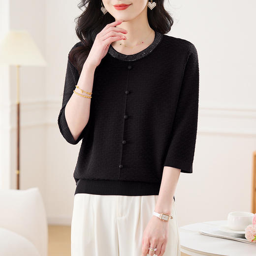 CC-17-2561大码女上衣七分袖t恤春夏2025新款小香风冰丝针织打底衫 商品图3