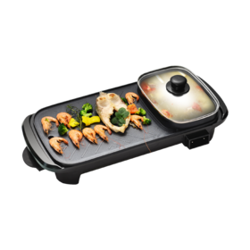 都市太太食来运转烤涮一体机家用小电烤锅涮锅多功能无烟烤肉机韩式家用电烤盘_黑色_1层