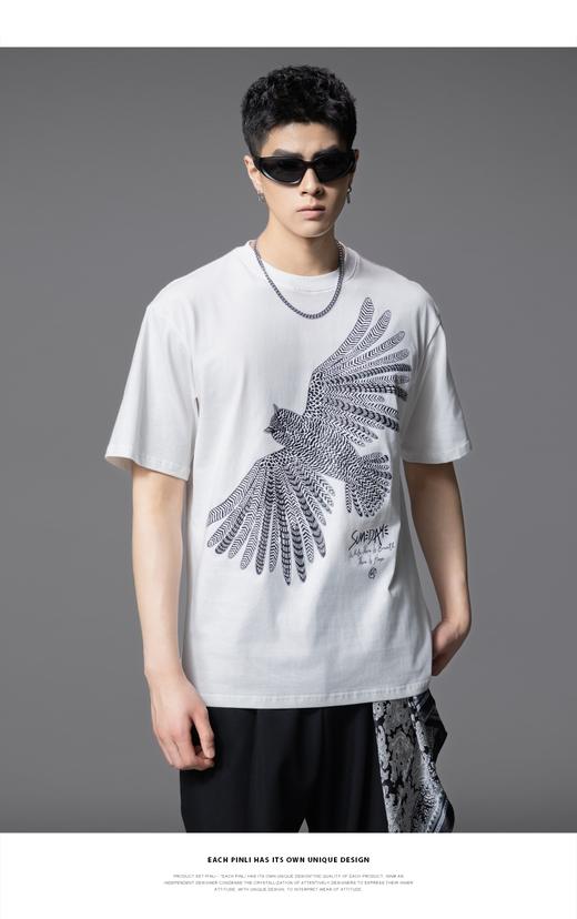 PINLI品立2025夏季新款男圆领猫头鹰烫画短袖T恤上衣BG252111022 商品图6