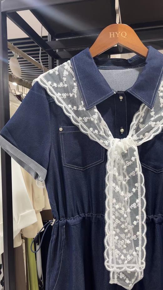 B8044       韩版休闲减龄收腰显瘦蕾丝披肩牛仔连衣裙 商品图5