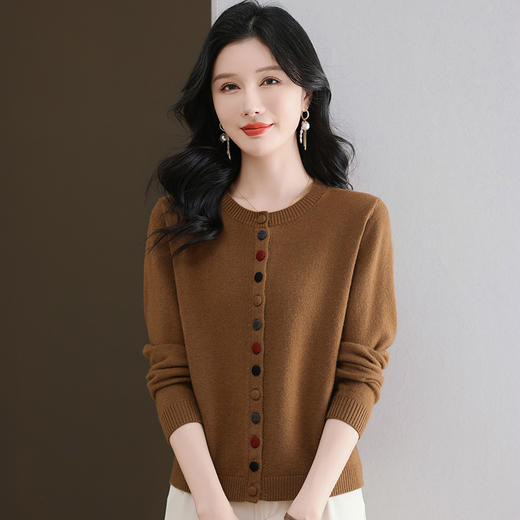 CC-101-F957圆领彩扣针织衫开衫女士春秋短款毛衣外套春装2025年新款外搭上衣 商品图2