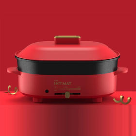 都市太太樱缇美涮烤锅电火锅家用多功能料理锅电烤炉火锅蒸煮炒煎涮烤一体电煮锅_红色