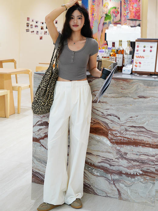 哈瓦塔新款全棉阔版带兜工装裤 H351123 商品图0