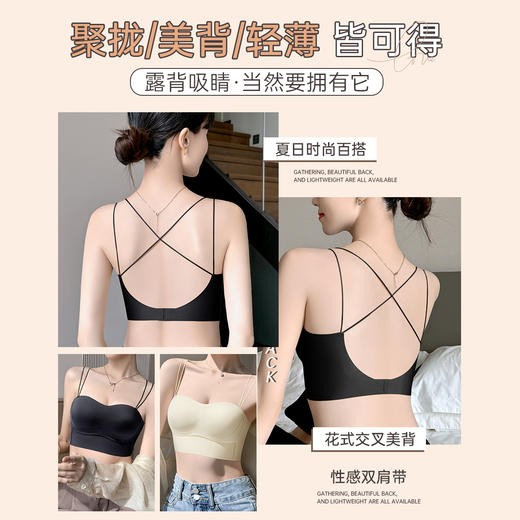 A3-【A-B杯】【性感交叉美背】夏季小胸聚拢内衣女无痕露背内搭抹胸防走光文胸  赫曼佳人【小胸-半杯】 商品图4