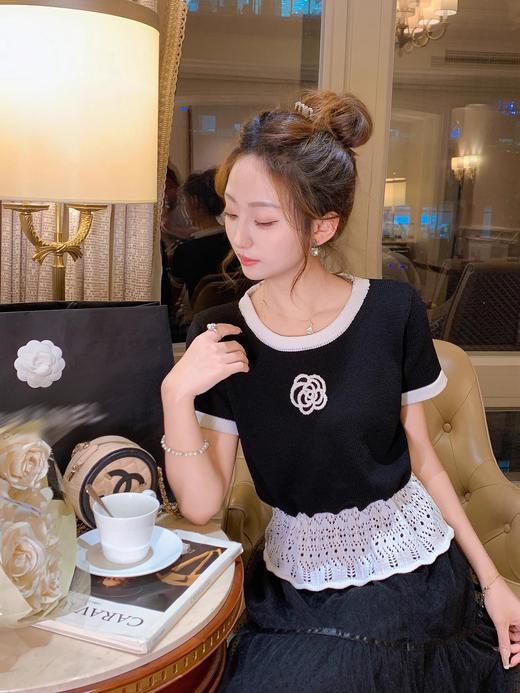 张心子【仲夏山茶】春夏蕾丝小香风弹力针织衫上衣 U2503058 商品图10