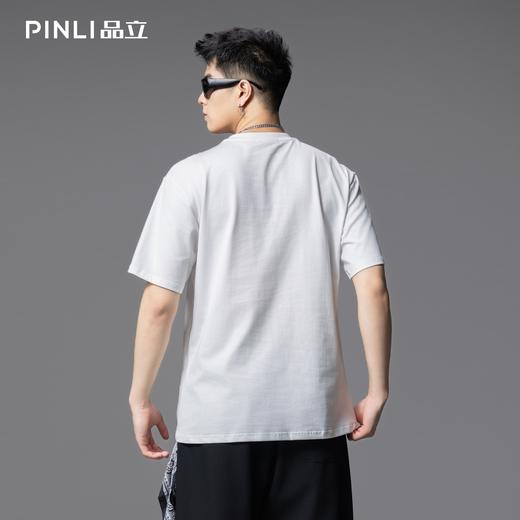 PINLI品立2025夏季新款男士圆领熊猫字母烫钻短袖T恤落肩潮牌上衣BG252111029 商品图2
